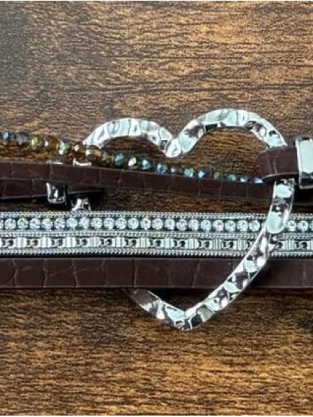 Kids Brown Multi-Row Heart Accent Belt with Crystal Trim